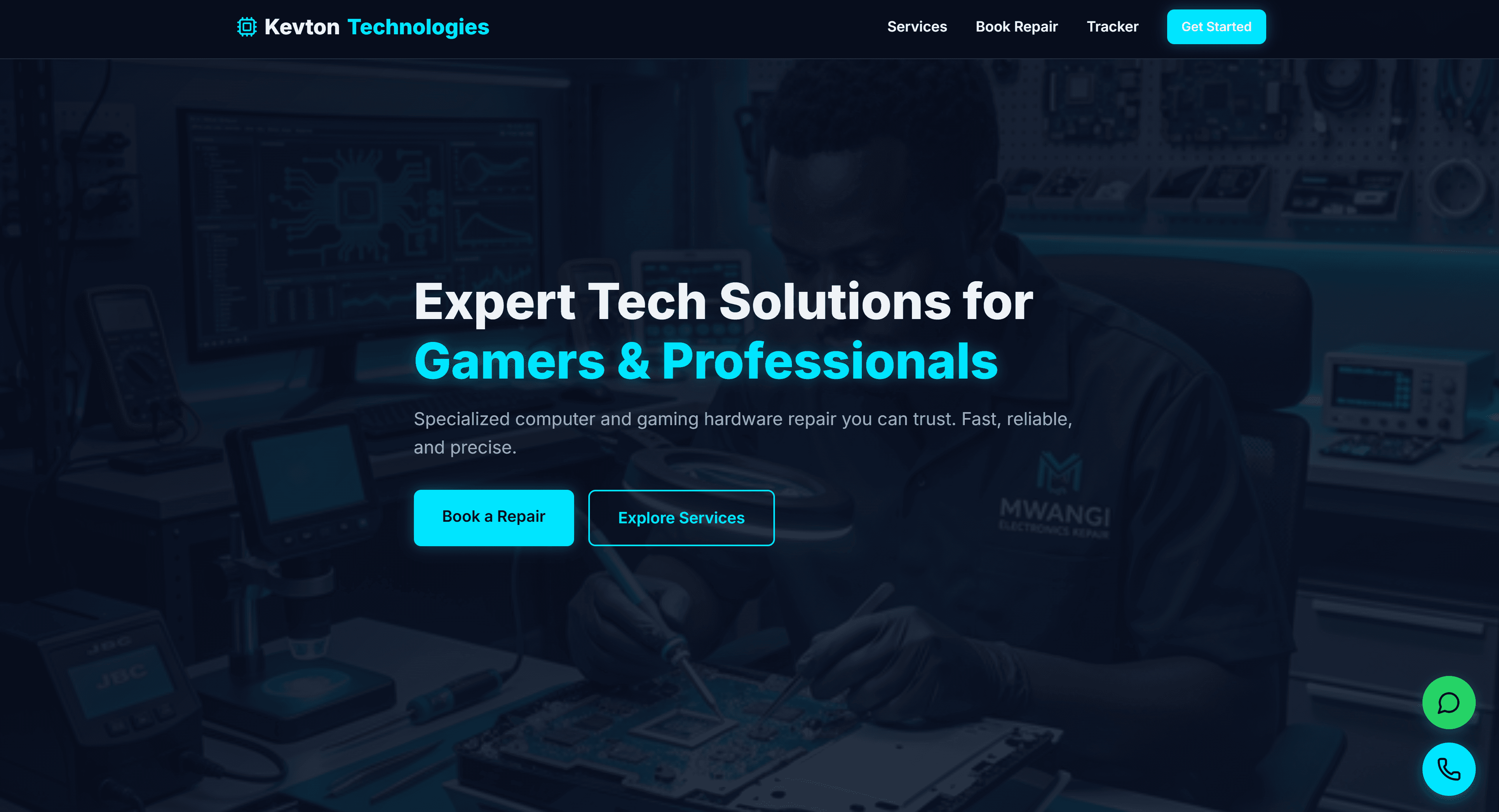 Kevton Technologies repair services landing page